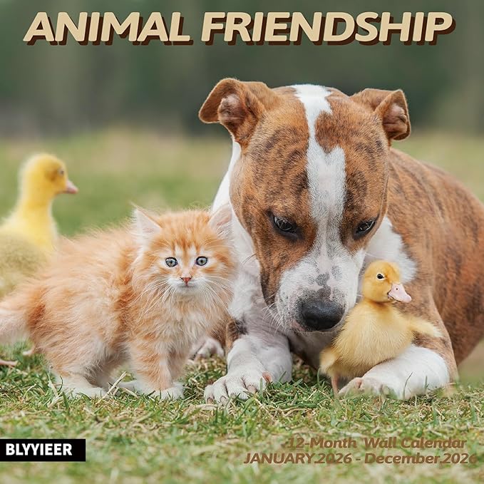 2026 Wall Calendar,Calendar 2026,Animal friendship Monthly Wall Calendar, 12" x 24" Open,Family Planner Calendar, Home & Office Organizer,Hangable