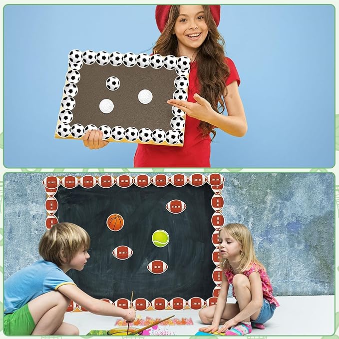 Qyeahkj 85ft Sports Bulletin Board Borders - Football, Baseball, Basketball Cutouts Paper Bulk Balls Trim for School Classroom Office Decor