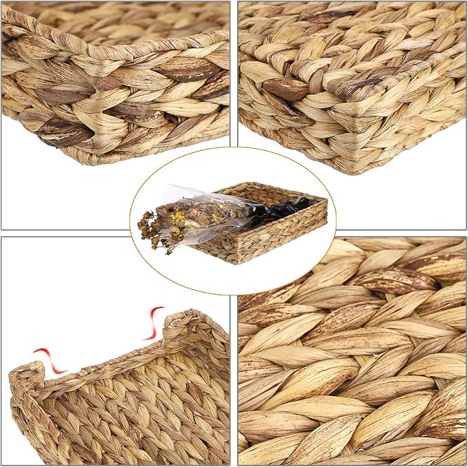 BTSKY Multipurpose A4 File Tray Natural Water Hyacinth Desk Tray Organizer Woven Letter Size Desk Documents Trays Magazine Files Storage Basket Organizer Bin for Office Cosmetics Bathroom
