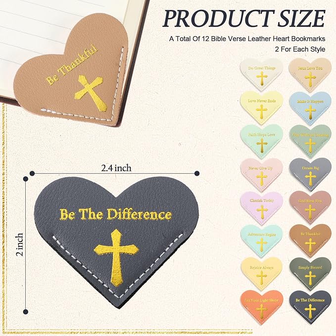 Kosiz 32 Pcs Bible Verse Leather Heart Bookmark Page Corner Book Marks Cute Leather Bookmark Clips for Women Reading Accessories for Home Office School Bookworm, 16 Colors