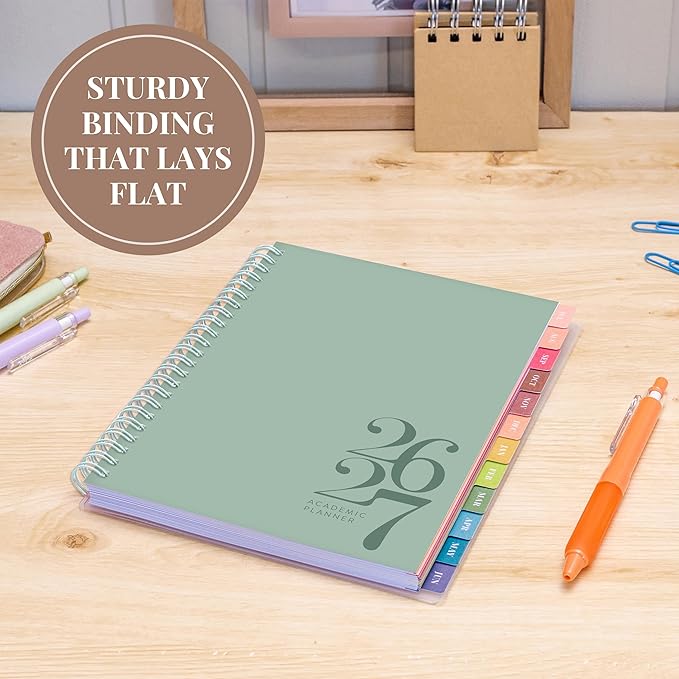 Rileys Academic Planner 2026-2027, Daily, Weekly & Monthly Planner, July 2026 - June 2027, Student Notes Pages, Twin-Wire Binding, Weekly Agenda for School & Work (8 x 6-Inches, Classic, Green)