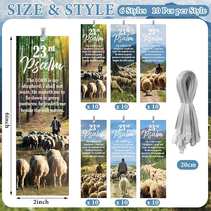 Dispowreath 60 Pcs Shepherd's Staff Bookmarks Religious 23rd Psalm Bookmarks Church Exchange Gifts for Men & Women Sunday School Vbs Church Prizes Party Favors
