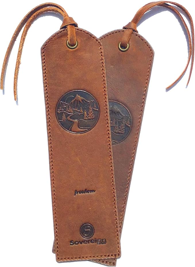 Leather Bookmark Handmade with Mountain Design - 2 Genuine Leather Book Marks - Perfect Bookmarks for Men Women and Kids | Great Book Lovers Gift for Bookworms Writers Friends and Family