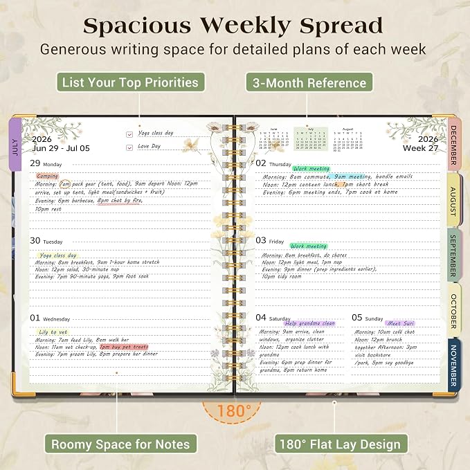Academic Planner 2026-2027, 18 Months Weekly and Monthly Calendar Planner from July 2026 - December 2027, 7.3" x 10" B5 Large Hardcover Agenda Organizer Book with Tabs, Yearly Daily Planners for School Work Student Teacher, Vintage Bloom Arrangement