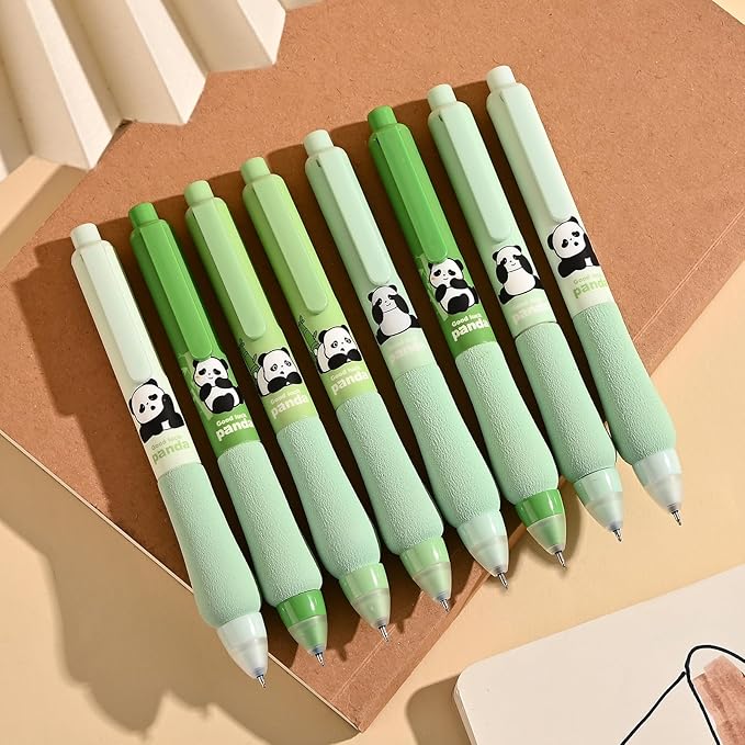8Pcs Erasable Gel Ink Pens, Cute Retractable Pen with Erasers, 4 Black & 4 Blue Pen Set, 0.5mm Fine Tip Smooth Writing Pens, Comfort Grip for Note Taking and Crossword Puzzles (Green)