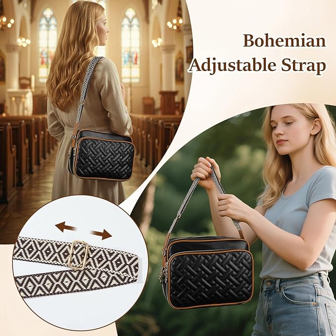 MHJY Bible Bag Leather Bible Cover Case for Women Zipper Quilted Bible Cover with Bible Tabs and Shoulder Strap Crossbody Purses for Book Cover