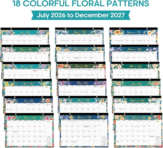 Desk Calendar 2026-2027, 18-Month Calendar Runs from July 2026 to December 2027, Large 17" x 12" Monthly Desktop & Wall Calendar for Home & Office - Floral