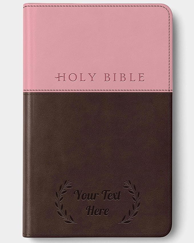 Personalized NLT Bible with Engraved Name, Pink and Dark Brown TuTone Faux Leather, New Living Translation Gift Bible