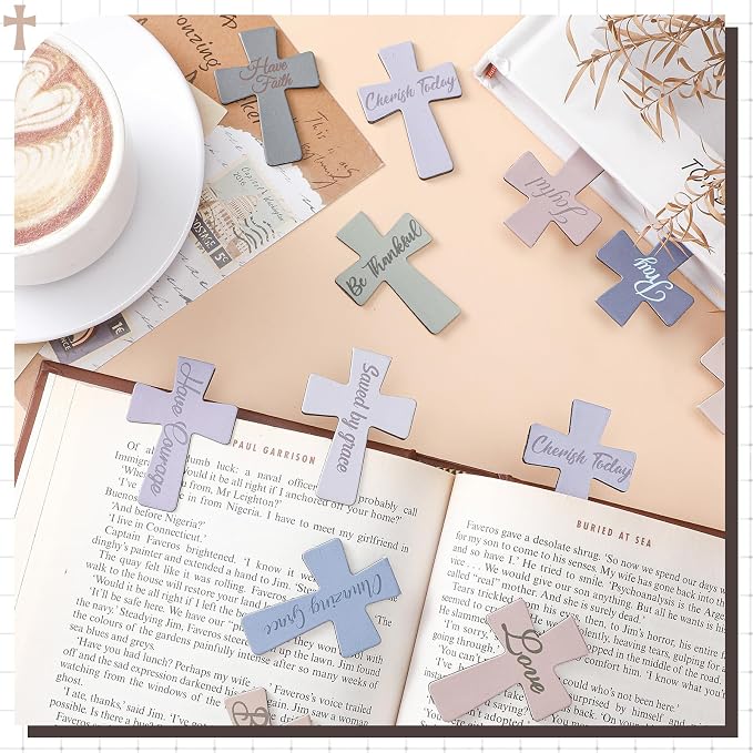 Outus 48 Pieces Magnetic Bookmarks Cross Christian Magnetic Page Markers Religious Bible Verses Bookmarks for Mother's Day Women Student School Reading Gifts Church Bible Study Group (Marble Style)