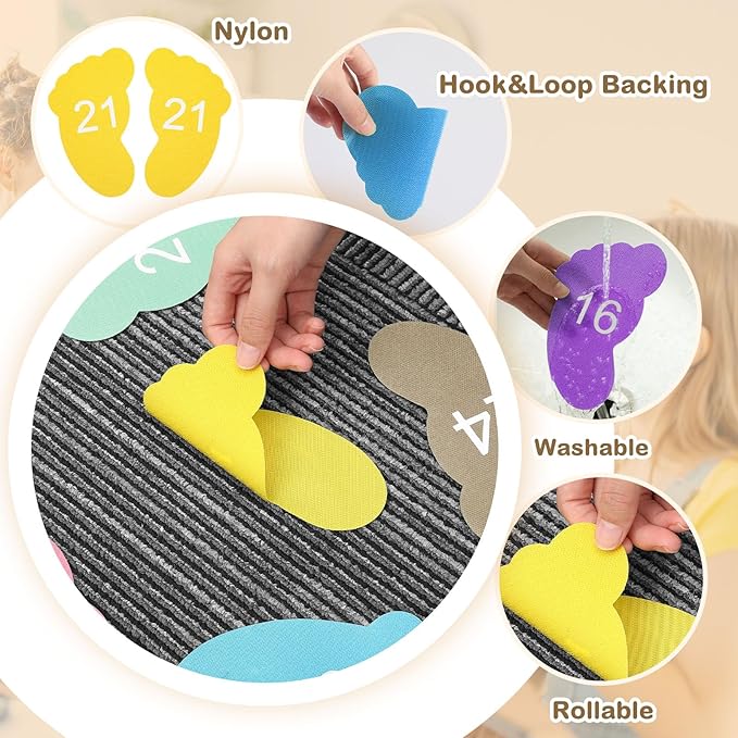 Outus 48 Pcs Carpet Feet Spots, Line up Sit Foot Spots for Classroom Floor, Carpet Markers for Teacher Supplies Classroom Rug, School Decoration(Macaron Color)
