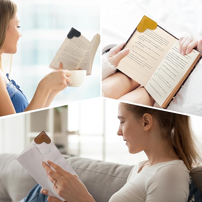 6Pcs Personalized Leather Heart Bookmark with Initial,26 A-Z Letters Cute Corner Book Mark for Reading,Book Page Accessories for Women, Book Lovers, Teachers, Students Gifts