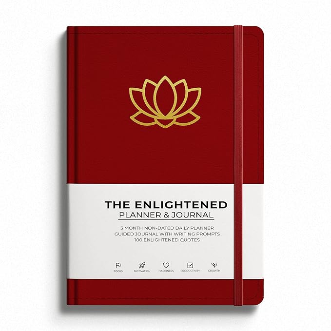 The Enlightened Planner & Journal - A 2-in-1 Daily Planner and Guided Journal with Inspiring Writing Prompts - Build Productivity and a Positive Mindset - 3 Months Undated (Red)