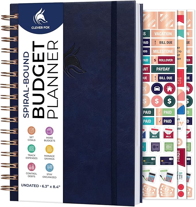 Clever Fox Budget Planner Spiral – Expense Tracker Notebook – Monthly Budgeting Organizer, Finance Logbook & Accounts Book to Control Your Money – Undated Bill Tracker, 6.3x8.4” (Dark Blue)
