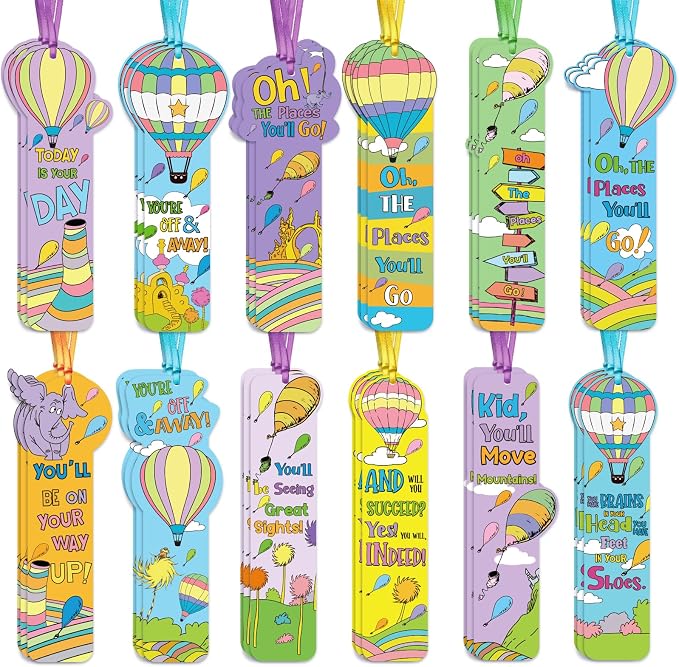 120 Pcs Oh The Places You' ll Go Bookmarks Bulk Oh The Places You' ll Go Party Favors Inspirational Bookmarks Graduation Gifts for Kindergarten Preschool Graduation Birthday Party Supplies