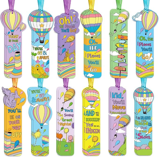 120 Pcs Oh The Places You' ll Go Bookmarks Bulk Oh The Places You' ll Go Party Favors Inspirational Bookmarks Graduation Gifts for Kindergarten Preschool Graduation Birthday Party Supplies