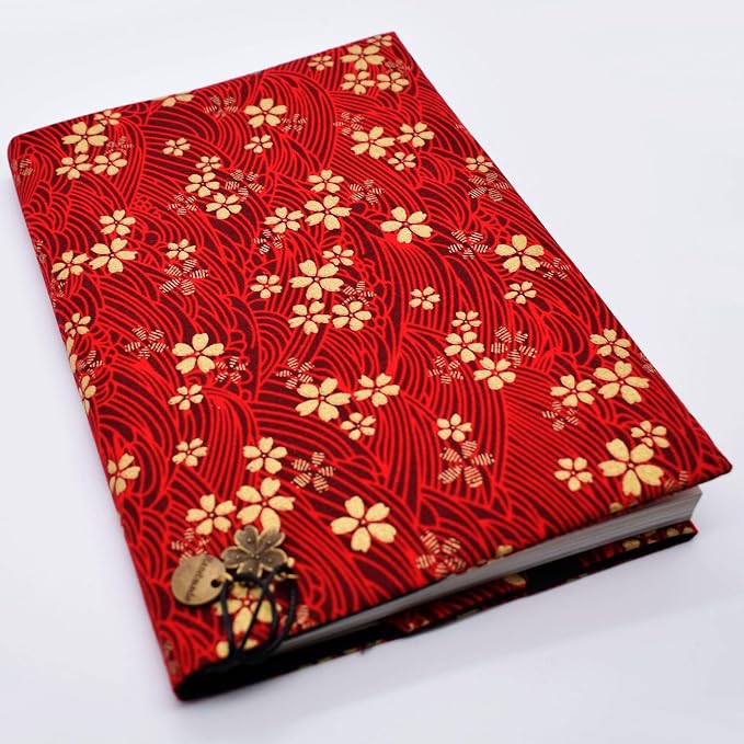 BLBMH A5 Book Cover for Paperbacks | Non-Stretch Fabric Notebook Cover Protector Fit for 5.5x8.3 Journal Bible Hardcover Softcover Novels Small Gift for Women - Red Sakura