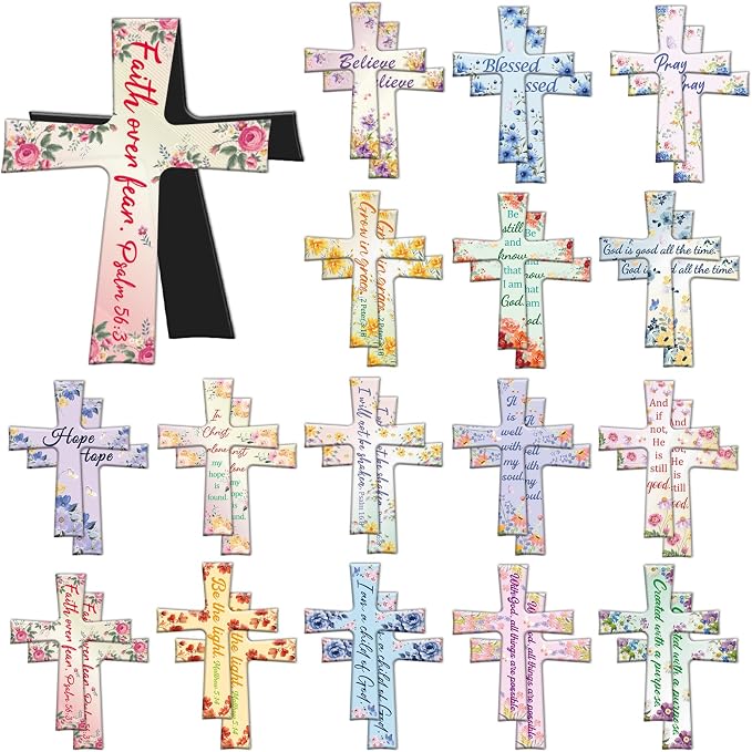 Wxiben Cross Magnetic Bookmarks Gifts - 32 Pcs Christian Floral Magnet Book Page Markers Bible Verse Religious Bookmark Clips for Women Men Book Lovers Reader Office Supplies