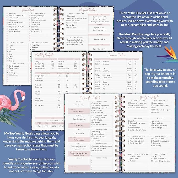 PLANBERRY Weekly Planner Premium – Undated Life Organizer & Budget Planner – Time Management, Goal Setting, To-Do List, Work-Life Balance & Habit Tracker – 6.9″ x 8.5″ (Rose Flamingo)