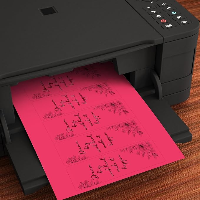 Printable Bookmarks - Blank Bookmark Printing Paper for Inkjet & Laser Printers - 2" x 6" Perforated Bookmarks 5 per Page - 25 Sheets / 125 Book Marks (Bright Pink)