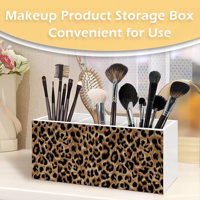 Leopard Print Pen Pencil Holder, Cheetah Print Gifts for Women, Leopard Desk Accessories, Cheetah Wooden Pen Pencil Organizer for Girls Bedroom Dorm Desk Decor