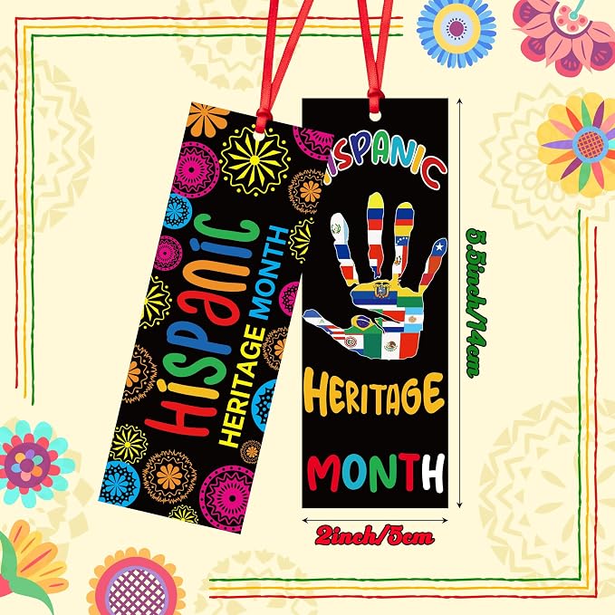 Haooryx Hispanic Heritage Bookmarks - 120 Pcs Latin American Countries Flags Bookmarks Celebrate National Hispanic Heritage Month Book Marks for Student Rewards Classroom Stationery Handout Supplies