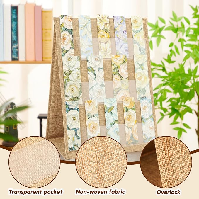 Faccito Bookmark Display Stand, Double Sided Portable Holder for Bookmarks, Linen Fabric Desktop Display Rack for Craft Fairs, Markets, Handmade Vendors