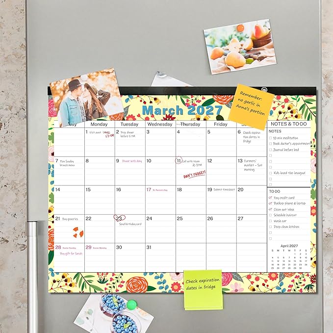 January 2026 to June 2027 Desk Calendar 2026-2027, Large Monthly 18 Months Academic Planner 17.3" x 13.2'' Floral Design with Magnets for Fridge by FFN