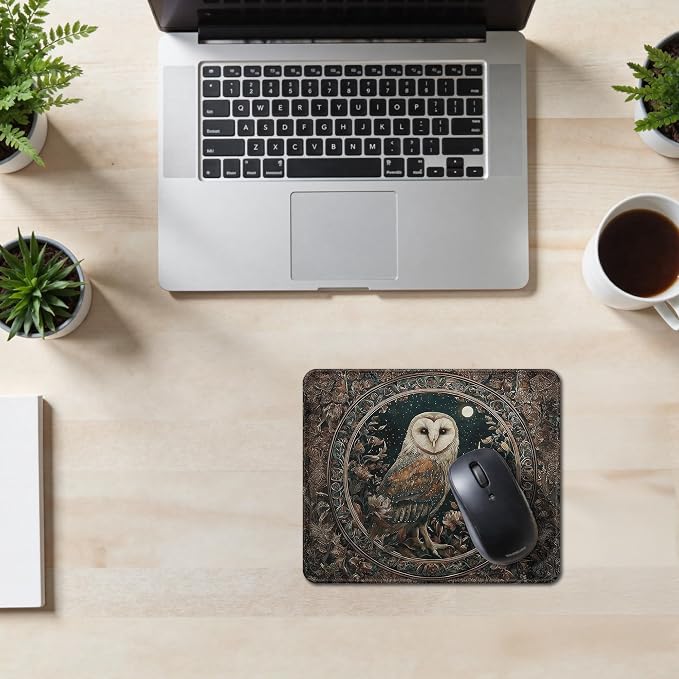 Moody Dark Floral Owl Mouse Pad, Gifts for Owl Lovers, Dark Academia Gothic Nature Cottagecore Botanical Bran Owls Mouse Pad for Home Office Computer Gaming Desk Essentials, 9.5x7.9 Inch