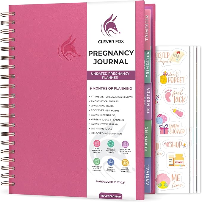 Clever Fox Pregnancy Journal & Memory Book - Pregnancy Planner & Notebook for Expecting Moms – Baby Keepsake, First Time Moms Gift (Violet Blossom, 9" x 10.5")
