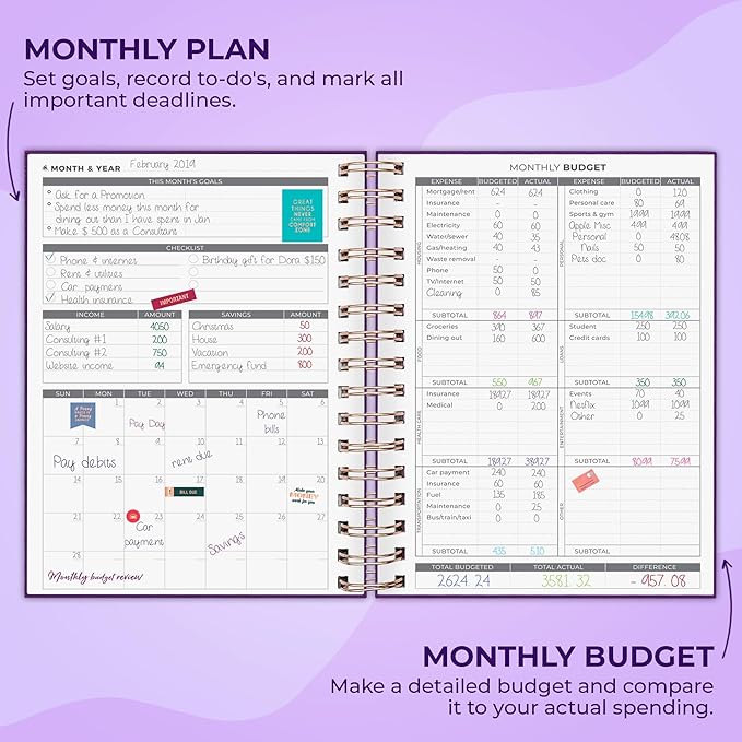 Clever Fox Budget Planner Spiral – Expense Tracker Notebook – Monthly Budgeting Organizer, Finance Logbook & Accounts Book to Control Your Money – Undated Bill Tracker, 6.3x8.4” (Purple)