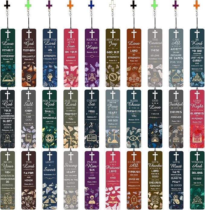 30 Pcs Bible Verses Bookmarks with Hollow Cross and Cross Pendants Inspirational Book Markers Christian Bookmarks, Christian Gifts Reading Reward Scripture Church Supplies for Women Kids Men
