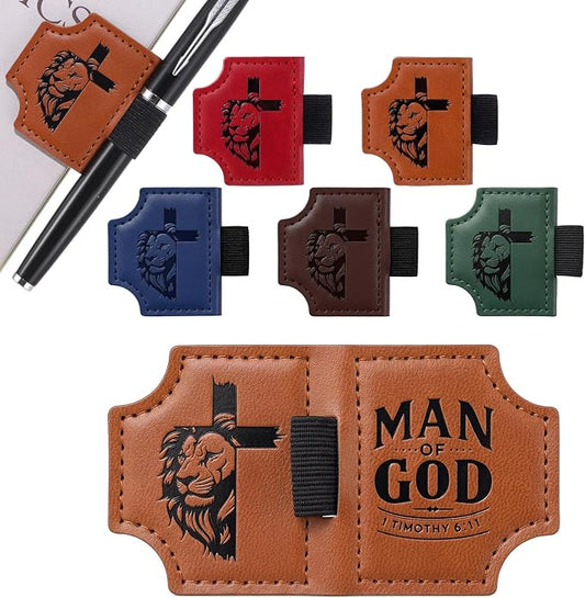 Epakh 10 Pcs Bulk Fathers Day Christian Gifts for Men Church Religious Man of God Leather Magnetic Bookmarks Pen Holder Religious Bible Verse Magnetic Bookmark Gifts for Men Book Lovers (Novel)