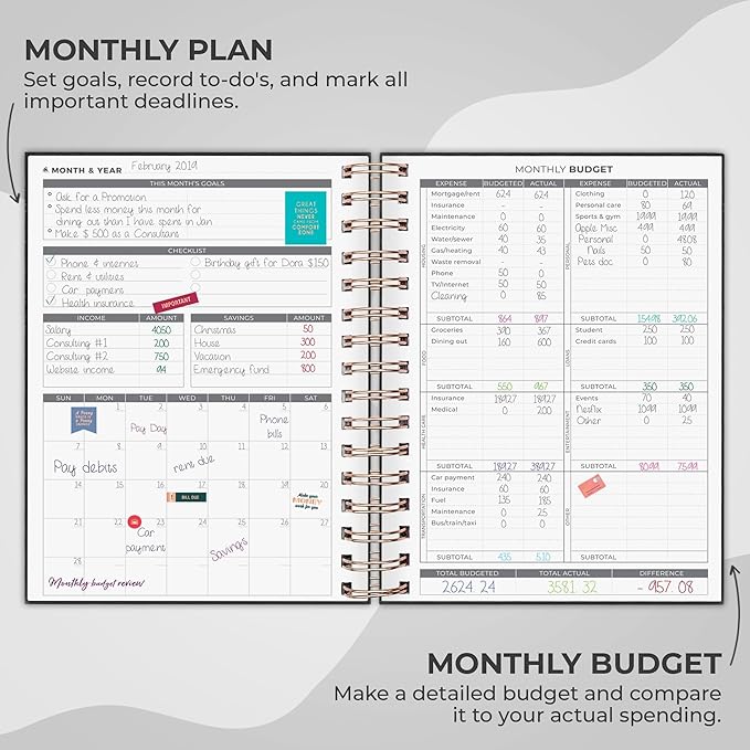 Clever Fox Budget Planner Spiral – Expense Tracker Notebook – Monthly Budgeting Organizer, Finance Logbook & Accounts Book to Control Your Money – Undated Bill Tracker, 6.3x8.4” - Black