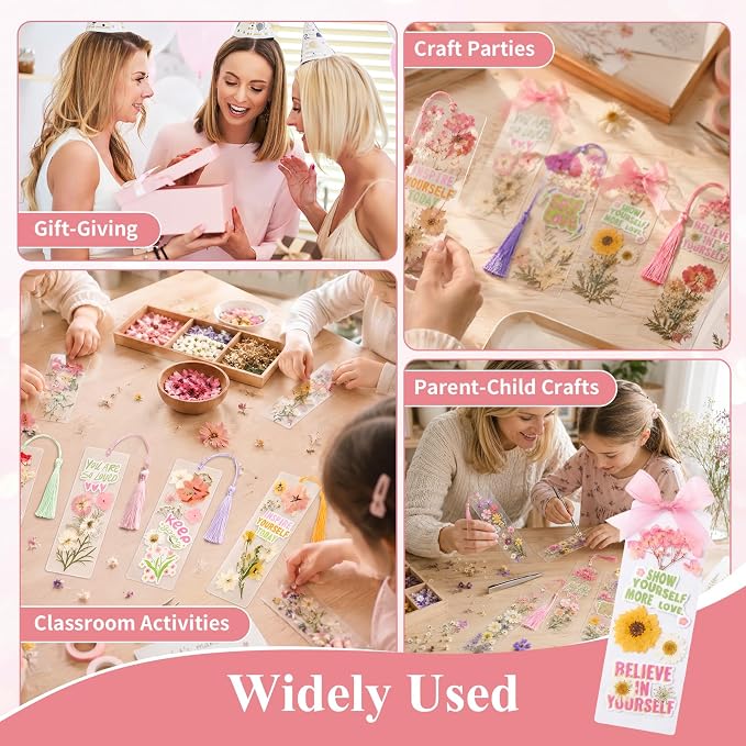 Pressed Flower Bookmark Kit,233Pcs Dried Flower Book Mark Making Kits,Includes 80 Dried Flowers,50 Laminating Pouches,50 Tassle and Puncher,Handmade Craft Gift DIY Bookmarks for Women Girl Book Lovers