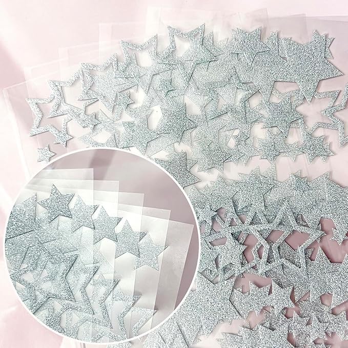 5 Sheets Glitter Silver Stars Stickers, Self-Adhesive Star Labels for Crafts, Christmas Decorations & Scrapbooks