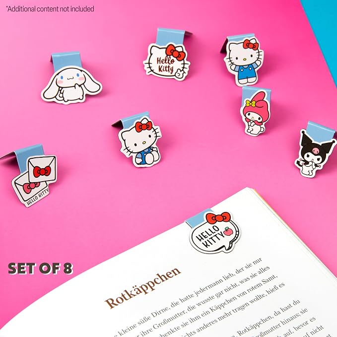 Hello Kitty Magnetic Bookmark Page Clip, School University Cute Reading Gifts (Blue 8 Pack)
