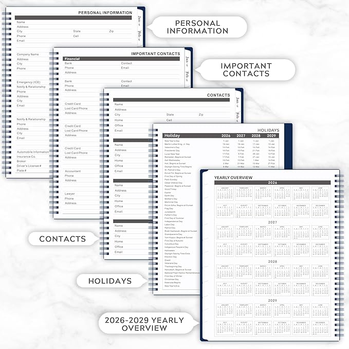 2026-2029 Monthly Planner - 3 Year Monthly Planner 2026-2029, Jul 2026 - Jun 2029, 9" x 11", 3 Year Calendar 2027-2028-2029 Monthly Planner with Tabs - Navy Blue