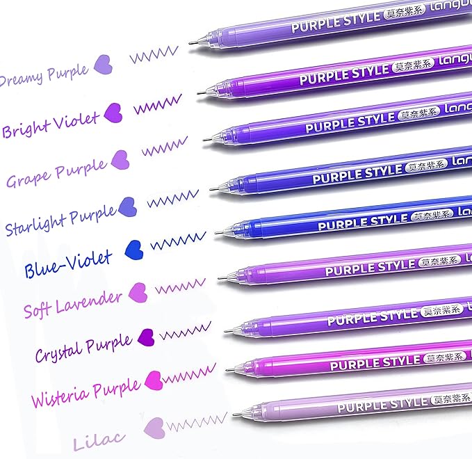 9 Colored Gel Pens Set, 0.6mm Fine Point for Black Paper & White Paper, Pens for Journaling, Adult Coloring Books, Bible, Drawing, Note Taking, Art & Journaling Supplies(Purple Style)