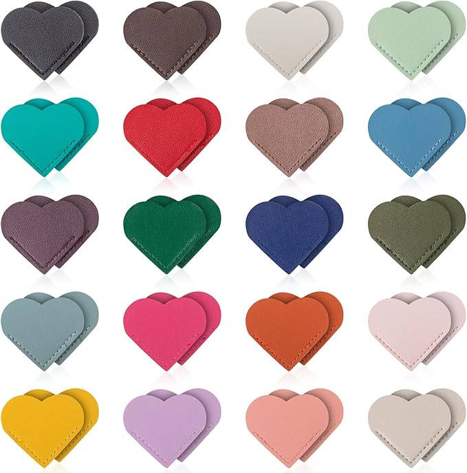 Sabary 40 Pcs Leather Heart Bookmarks Corner Bulk Page Markers for Women Teachers Students Book Lovers Cute Heart Shape Reading Gifts for Back to School Office Home Supplies(Classic Color)