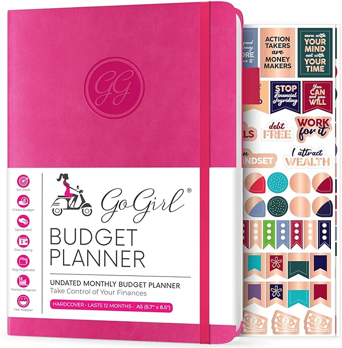 GoGirl Budget Planner – Monthly Financial Planner Organizer Budget Book. Expense Tracker Notebook Journal to Control Money, A5 (Hot Pink)