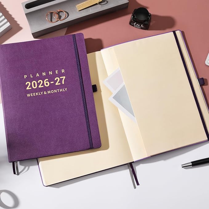 Planner 2026-2027 - Academic Planner 2026-2027, 8.5" x 11", July 2026 - June 2027, Planner Daily Weekly and Monthly, Pen Holder, Pocket, 25 Notes Pages, Faux Leather Cover