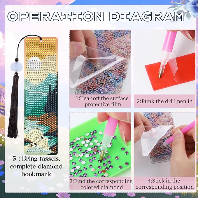 Sitsink Scenery Diamond Art Bookmarks - 6 Pcs Sunset Diamond Painting Bookmark Kits with Tassels, Sunrise DIY Gem Art Rhinestone Crafting Kit for Adults Women