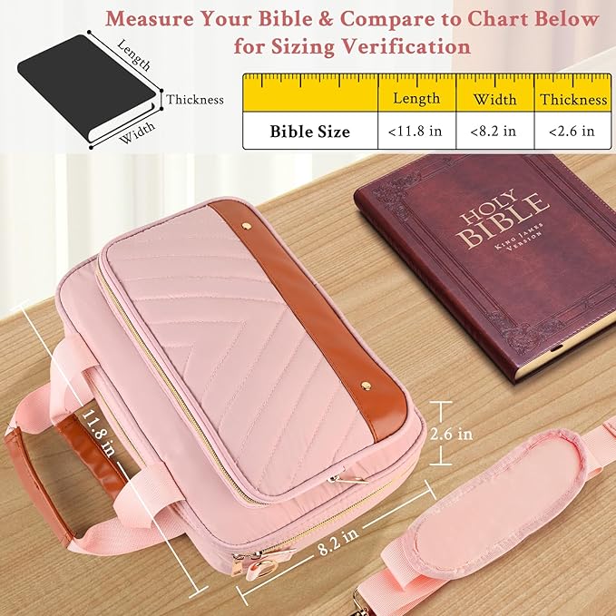 Bible Cover Case for Women, Large Quilted Bible Bag with Bible Study Supplies 5*Sticker & 5*Highlighter & 5*Pen, Stylish Church Bag Journaling Kit, Mothers Day Christian Gifts (Pink)