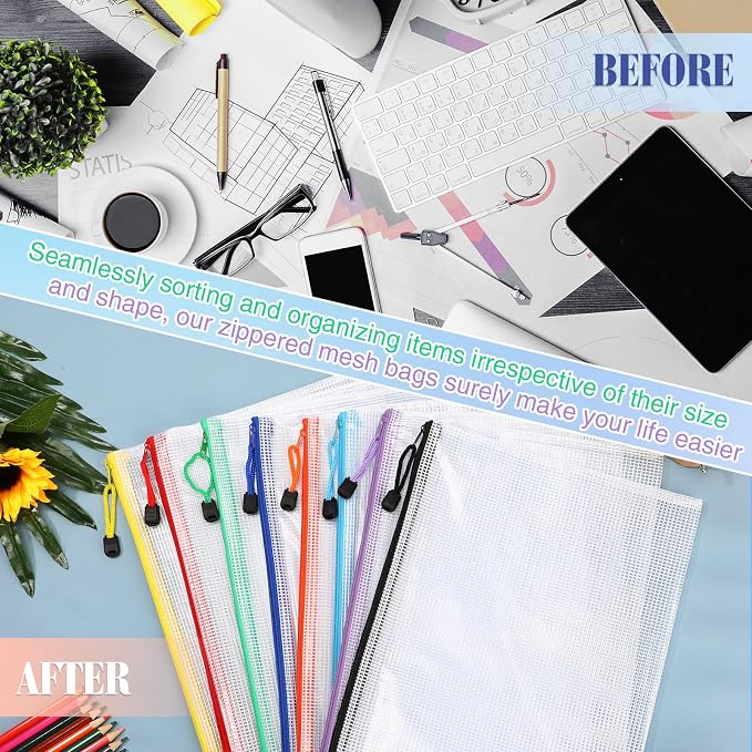 Jetec 32 Pcs Mesh Zipper Bags Toy Storage Bikini Organizer Bag Bolsas Para Guardar Trajes De Bano Waterproof Zipper Reusable Pouch Puzzle Multipurpose for Storage Office(Sweet Color,13 x 9.5 Inch)