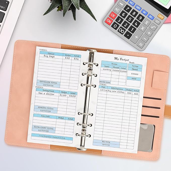 Toplive 3 Pack A6 Planner Refill Paper & Budget Sheets, Monthly Weekly Planner Losse Leaf Inserts 6 Hole Expense Tracker or A6 Planner Binder Cover Budget Bill Saving Organizer, Green 3 Pack