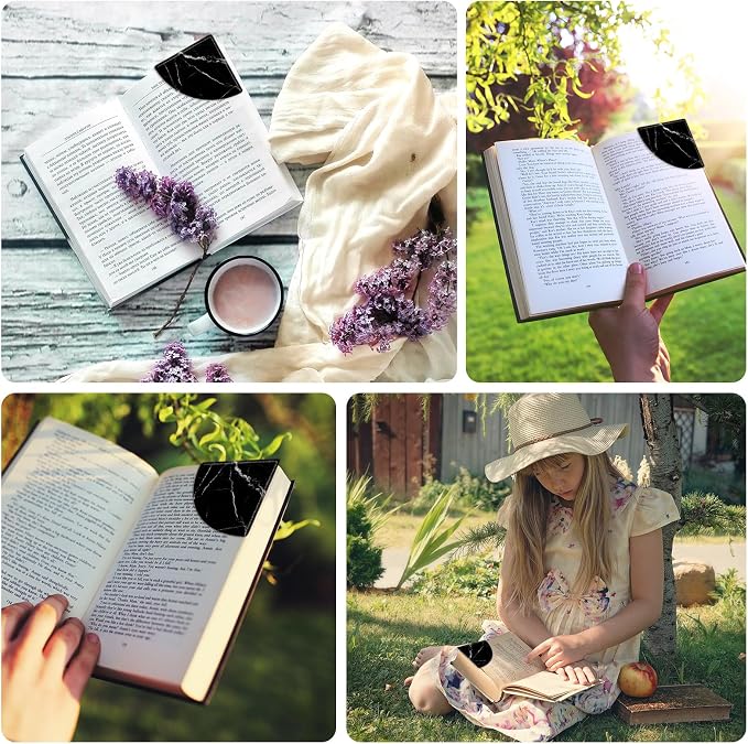 2 Pack Black and White Marble Leather Book Corner Bookmark, Durable Handmade Reading Accessories - Gifts for Readers, Women, Men, Teachers, Students
