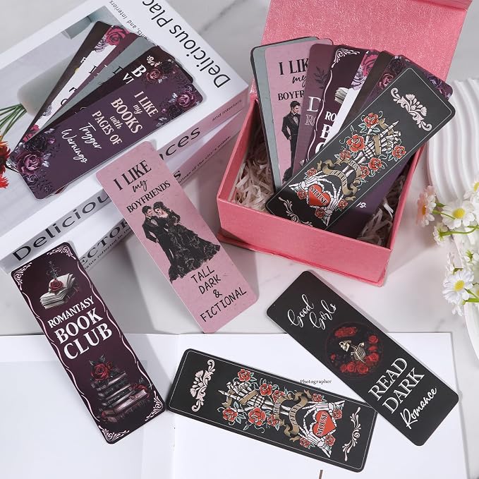 Wxiben Dark Romance Bookmarks Gifts - 20PCS Gothic Book Marks Skeleton Flower Book Markers Double Sided Romantasy Bookmarks Gift for Women Girls Dark Romance Reader Book Lovers Students Teachers