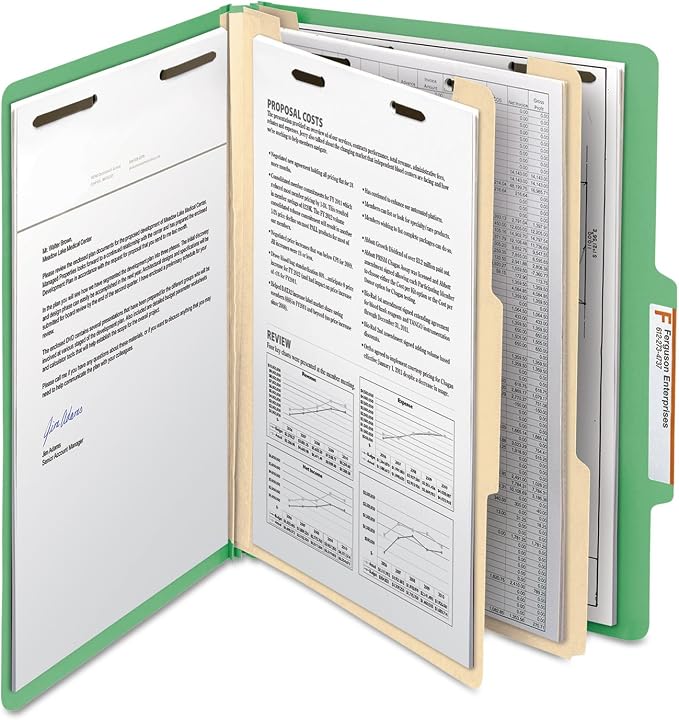 Smead Classification Folder with Prongs, 2 Dividers, 2" Fasteners, Letter Size, for Documents Organization, Durable File Organizer for Home, School or Office, Green (14702)