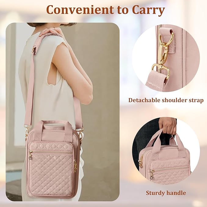 Teamoy Bible Cover Case for Women Men, Bible Book Cover Church Bag Carrying Case with Shoulder Strap, Pink Quilted