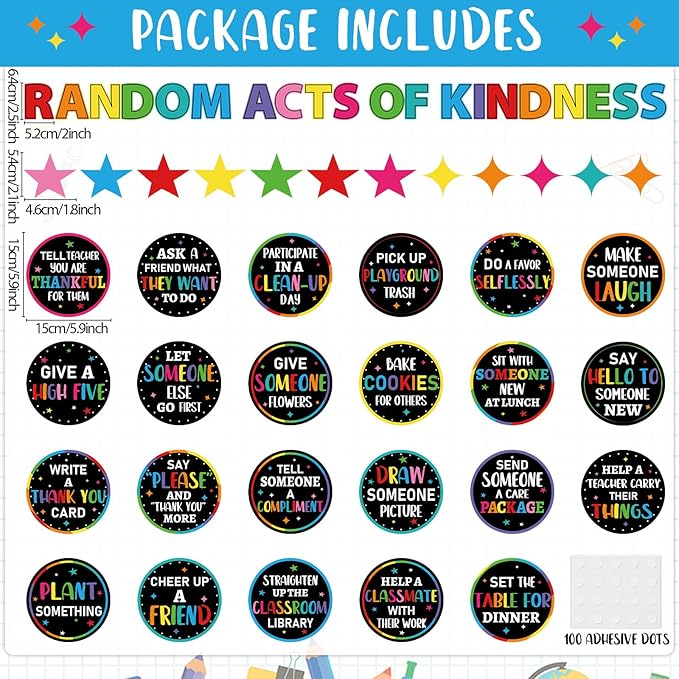 QOUBAI Random Acts of Kindness Bulletin Board Set Colorful Classroom Bulletin Board Decorations Kindness Challenge Cards Cutouts Classroom Decor for Elementary Back to School Teacher Decor Wall Door